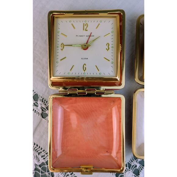 Vintage Phinney-Walker & Sloan Fold Up Hard Case Travel Alarm Clocks Lot of 2 - Picture 5 of 12